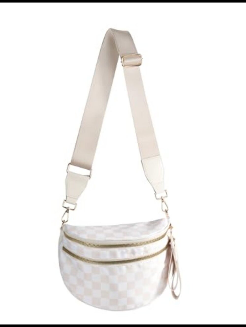 Checkered Nylon Crossbody Bag Removable Strap Hands-Free Purse